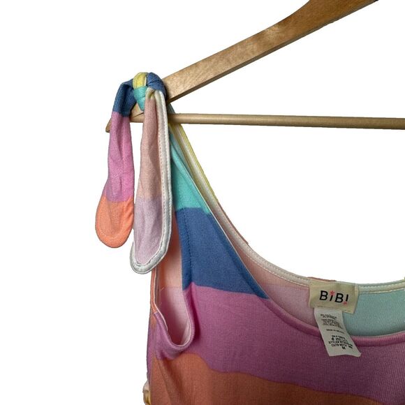 BiBi Pastel Rainbow Striped Tie Shoulder Tank Top Size Medium - Picture 2 of 4